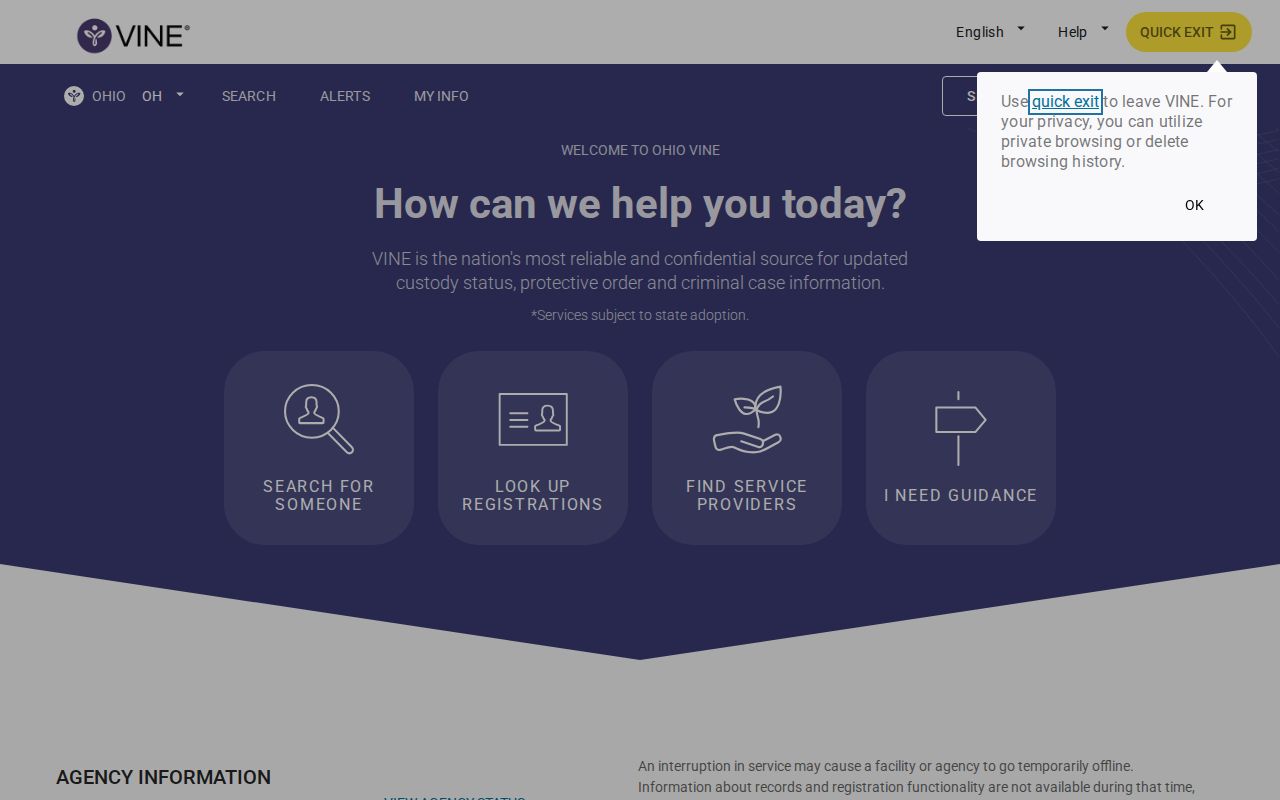 Ohio VINELink inmate search screen for a Miami County release check
